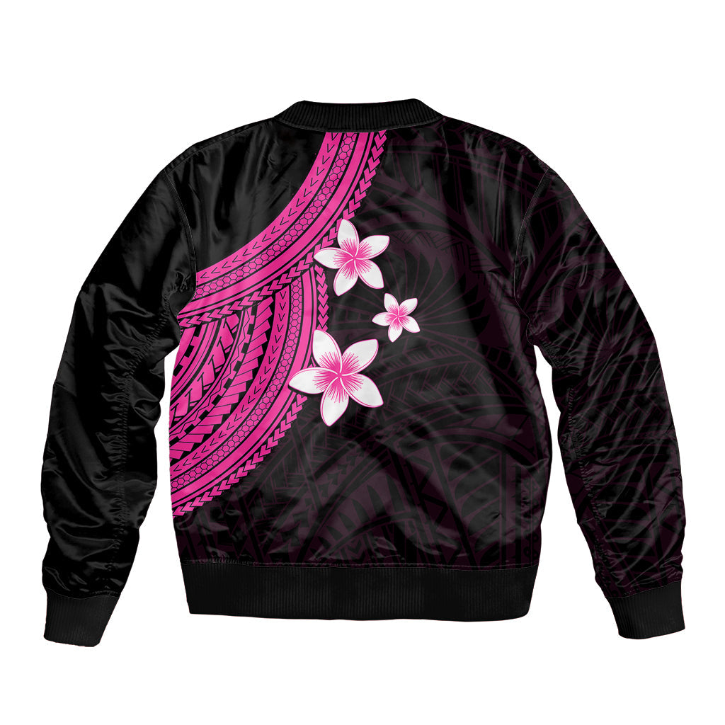 Polynesian Bomber Jacket With Plumeria Flower Pink