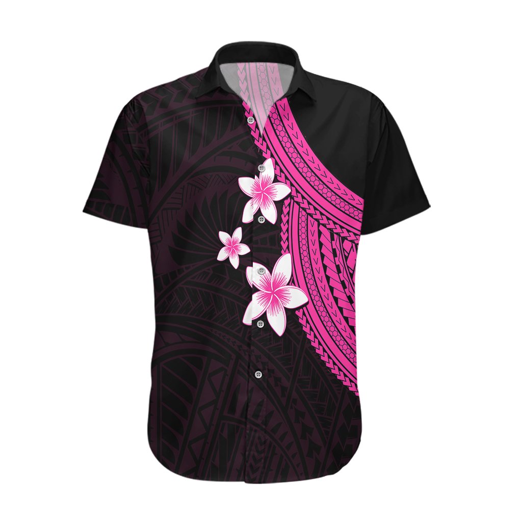 Polynesian Hawaiian Shirt With Plumeria Flower Pink