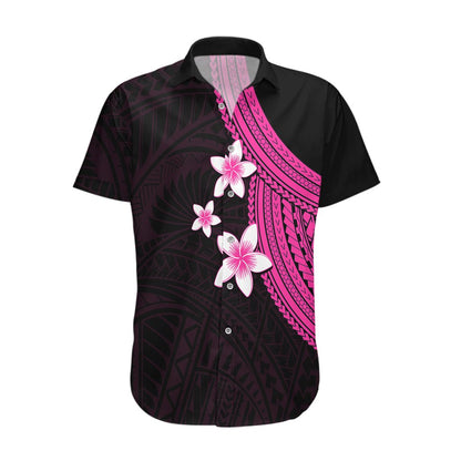 Polynesian Hawaiian Shirt With Plumeria Flower Pink