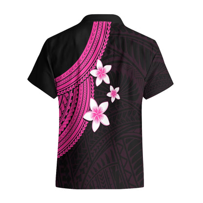 Polynesian Hawaiian Shirt With Plumeria Flower Pink