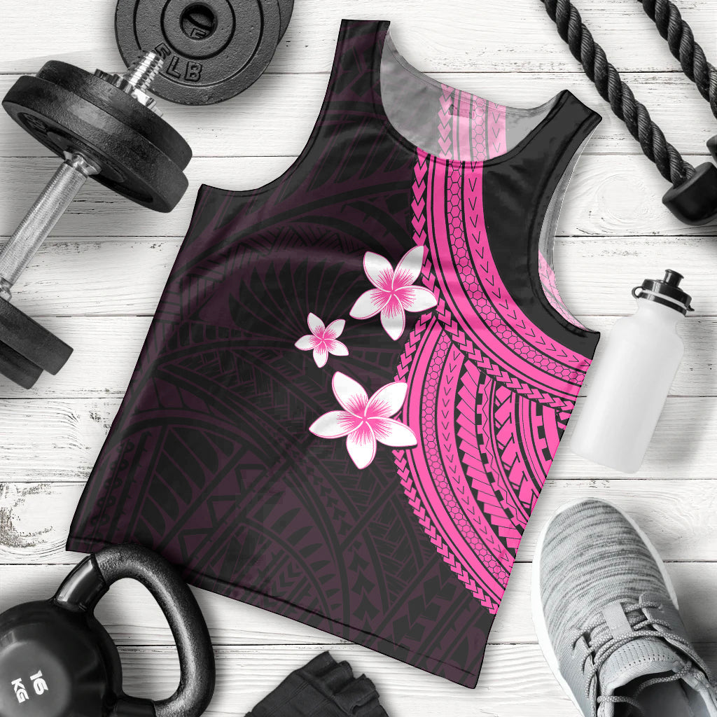 Polynesian Men Tank Top With Plumeria Flower Pink
