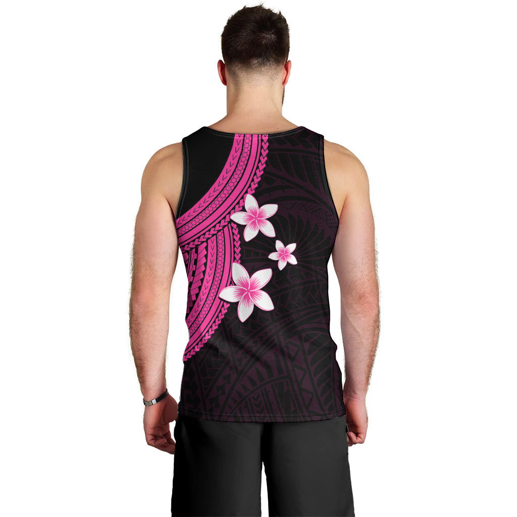 Polynesian Men Tank Top With Plumeria Flower Pink