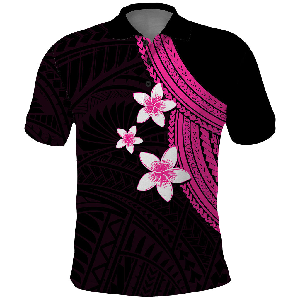 Polynesian Polo Shirt With Plumeria Flower Pink
