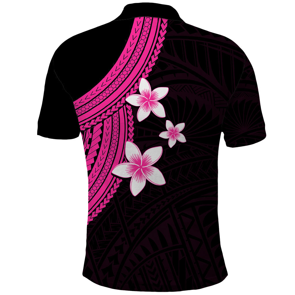 Polynesian Polo Shirt With Plumeria Flower Pink