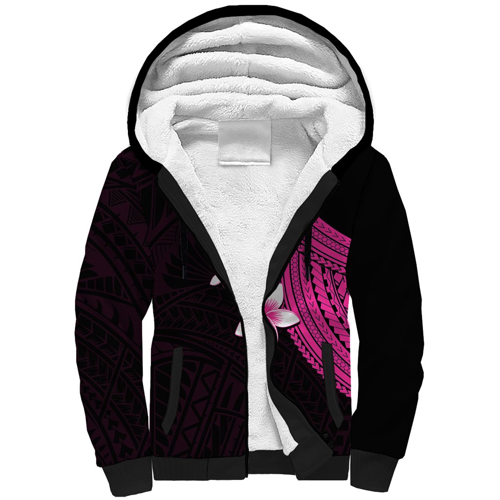 Polynesian Sherpa Hoodie With Plumeria Flower Pink