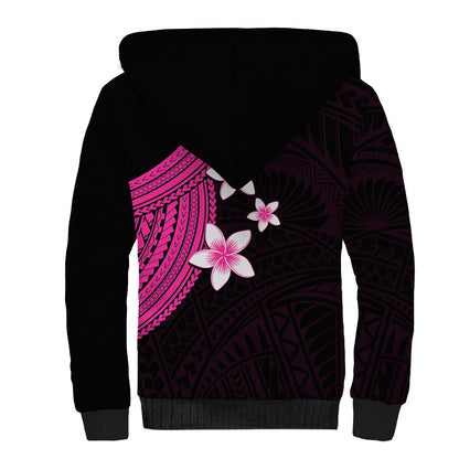 Polynesian Sherpa Hoodie With Plumeria Flower Pink