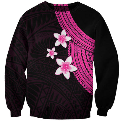 Polynesian Sweatshirt With Plumeria Flower Pink