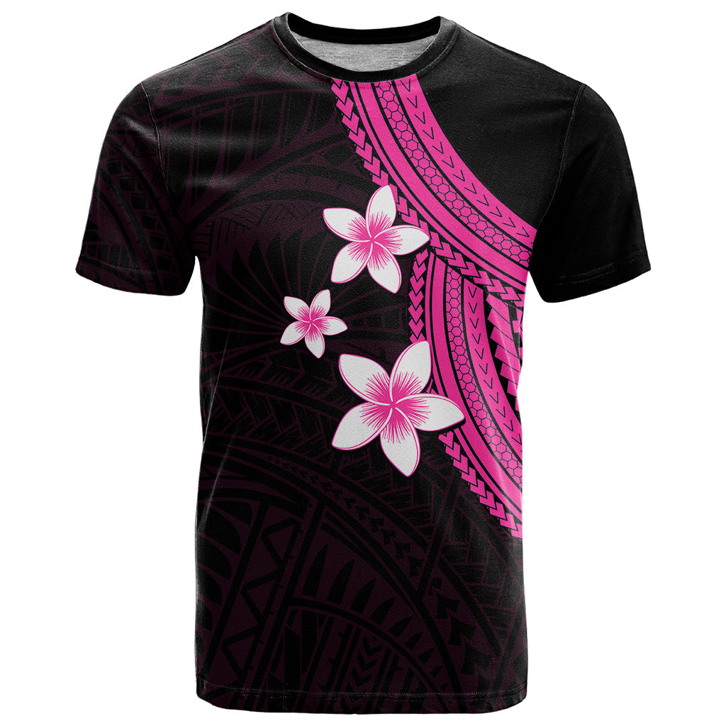Polynesian T Shirt With Plumeria Flower Pink