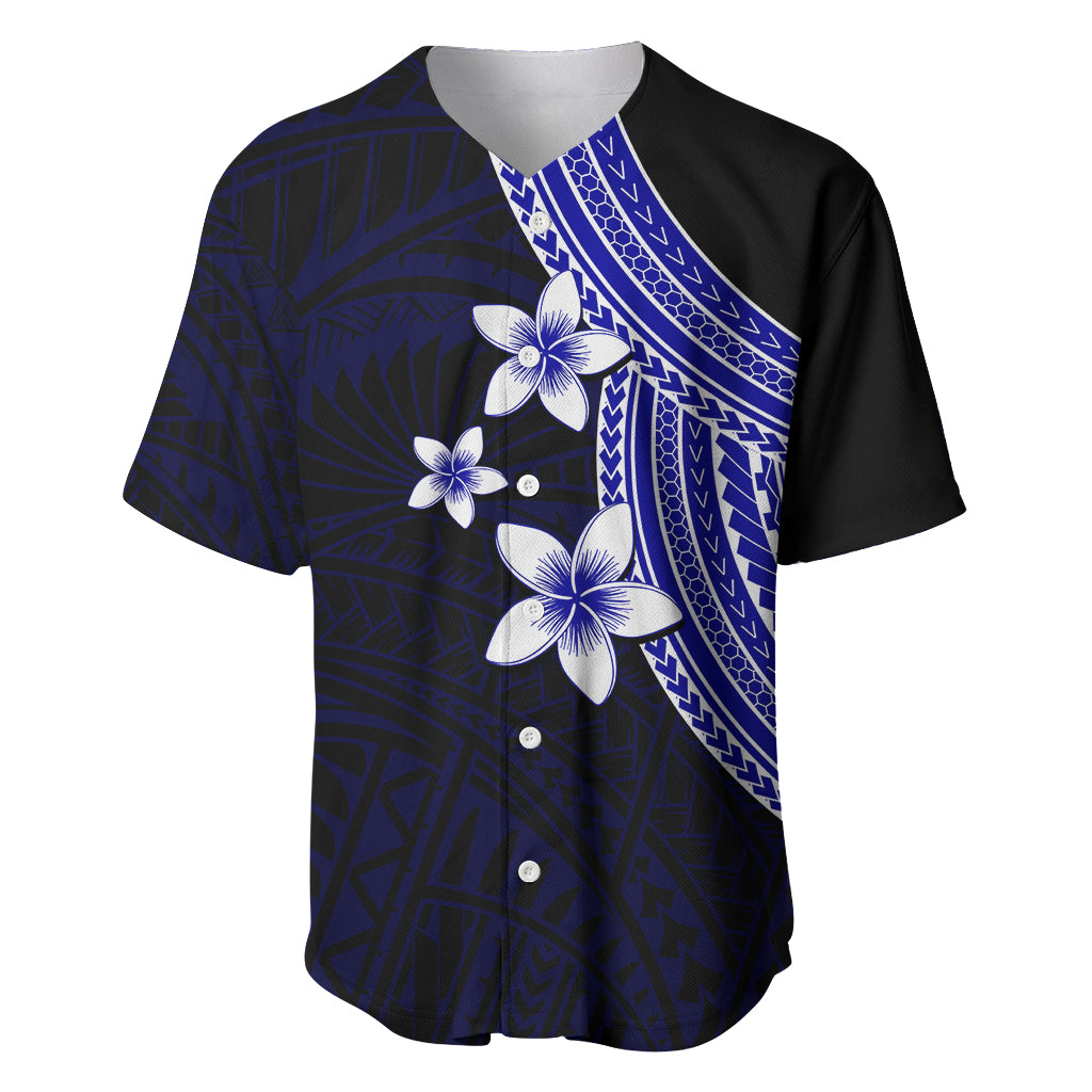 Polynesian Baseball Jersey With Plumeria Flower Blue
