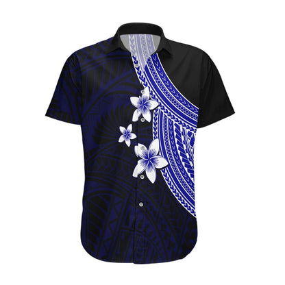 Polynesian Hawaiian Shirt With Plumeria Flower Blue