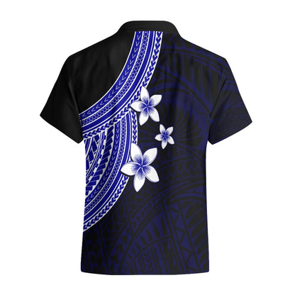 Polynesian Hawaiian Shirt With Plumeria Flower Blue