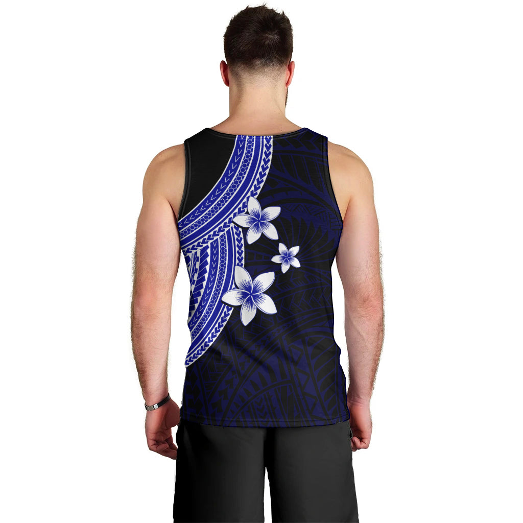 Polynesian Men Tank Top With Plumeria Flower Blue