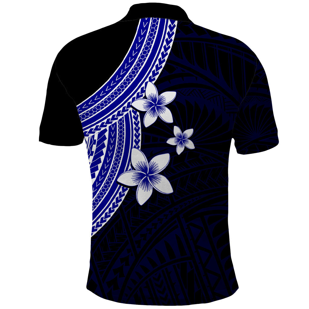 Polynesian Polo Shirt With Plumeria Flower Blue
