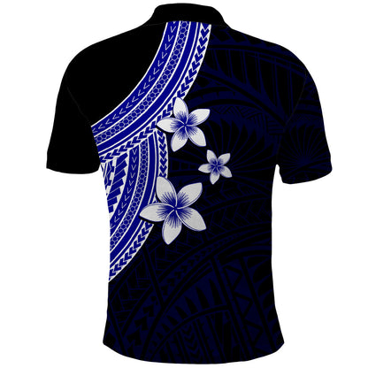Polynesian Polo Shirt With Plumeria Flower Blue