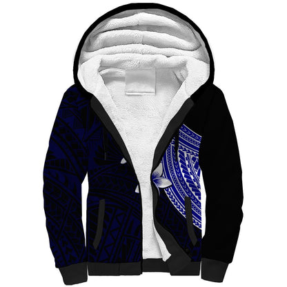 Polynesian Sherpa Hoodie With Plumeria Flower Blue