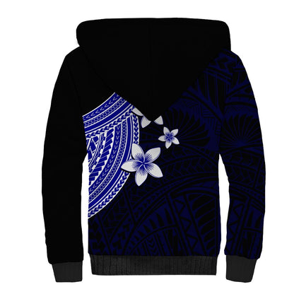 Polynesian Sherpa Hoodie With Plumeria Flower Blue