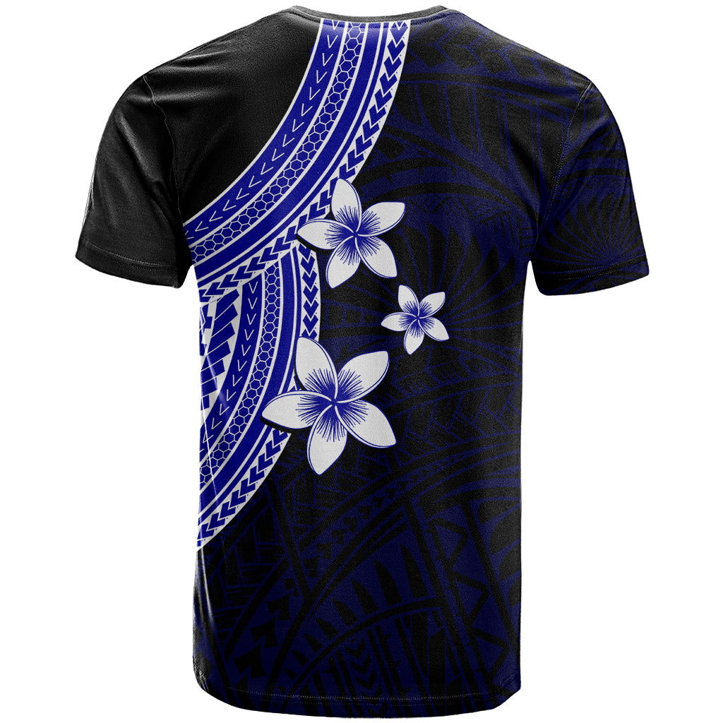 Polynesian T Shirt With Plumeria Flower Blue