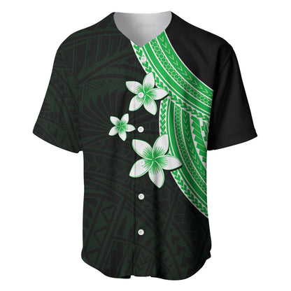 Polynesian Baseball Jersey With Plumeria Flower Green