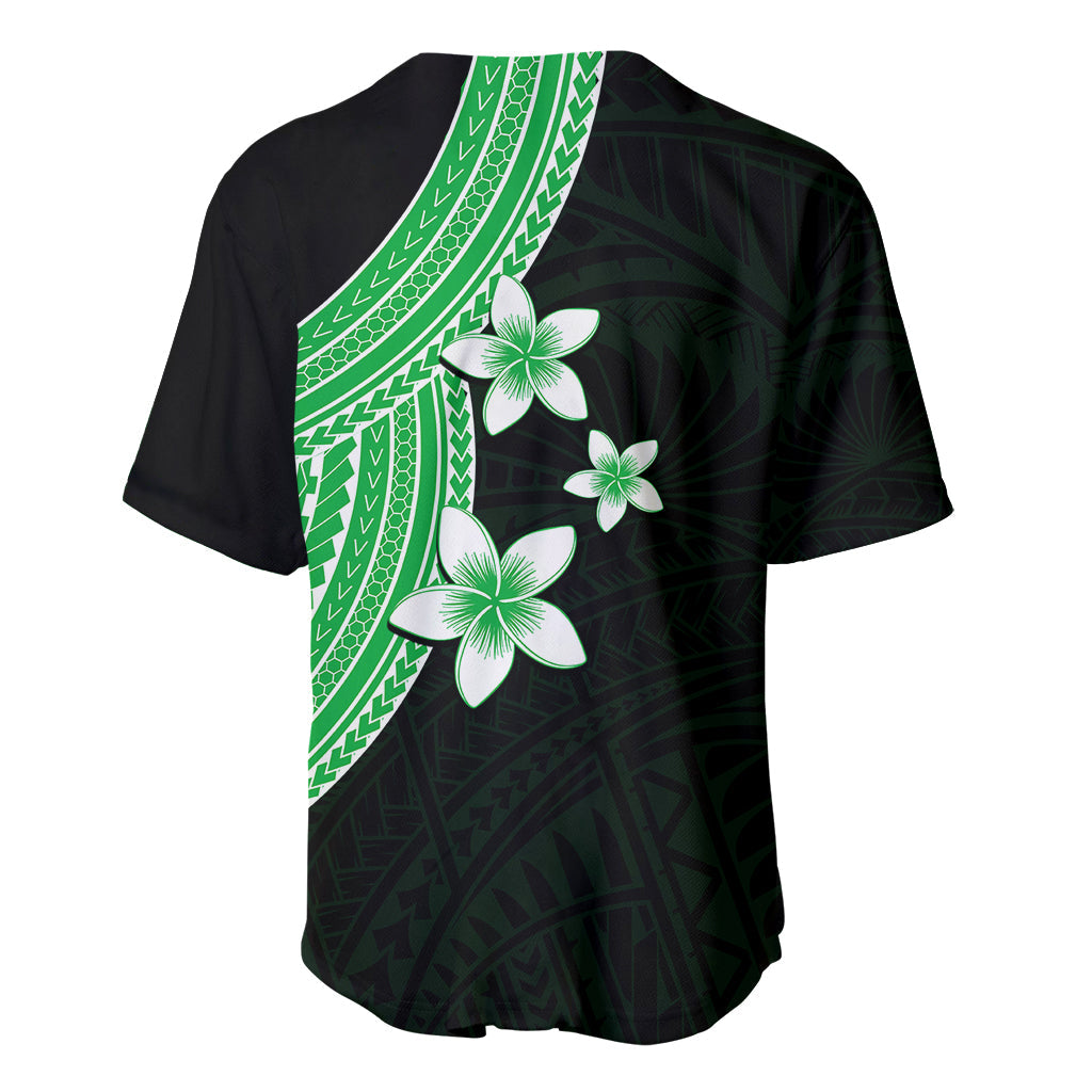 Polynesian Baseball Jersey With Plumeria Flower Green