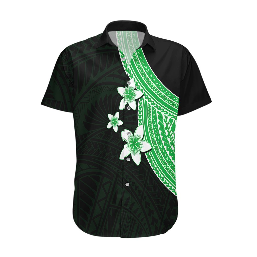 Polynesian Hawaiian Shirt With Plumeria Flower Green
