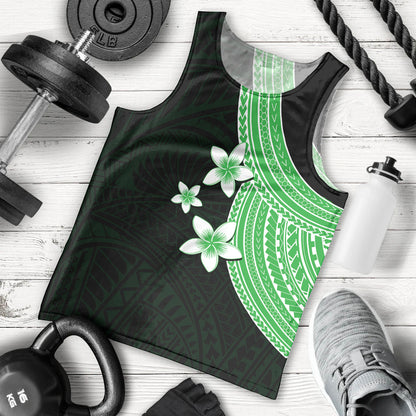 Polynesian Men Tank Top With Plumeria Flower Green
