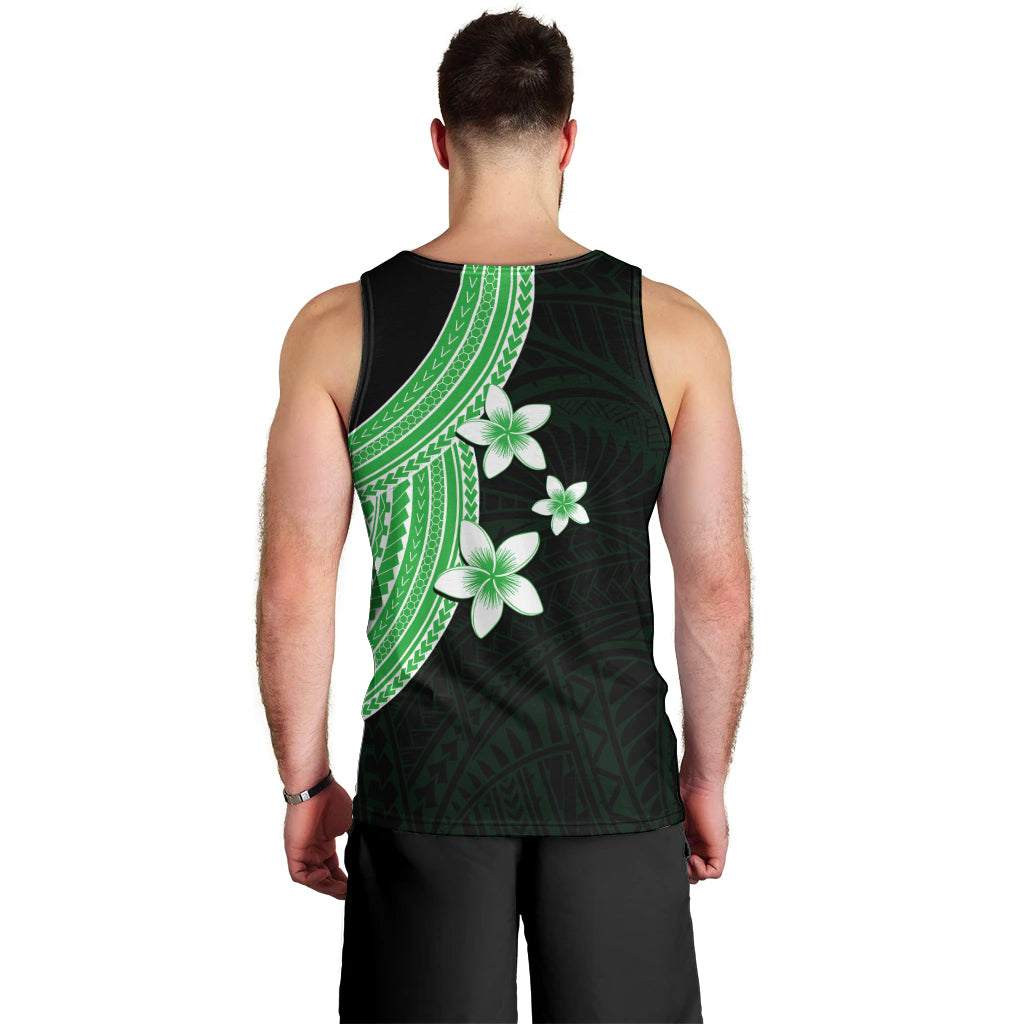 Polynesian Men Tank Top With Plumeria Flower Green