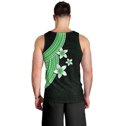 Polynesian Men Tank Top With Plumeria Flower Green