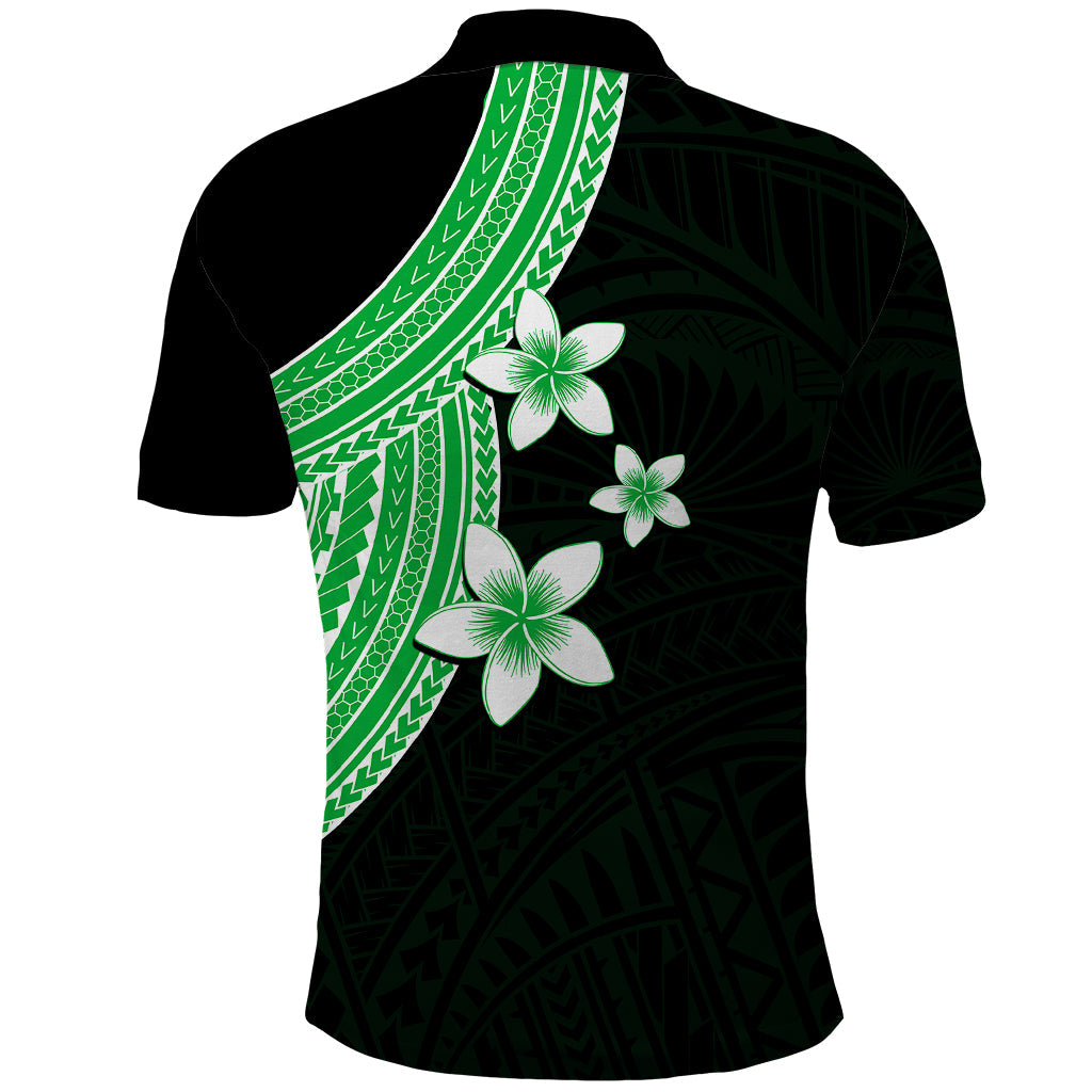 Polynesian Polo Shirt With Plumeria Flower Green