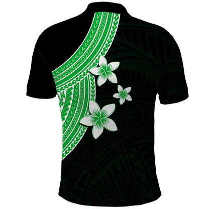 Polynesian Polo Shirt With Plumeria Flower Green