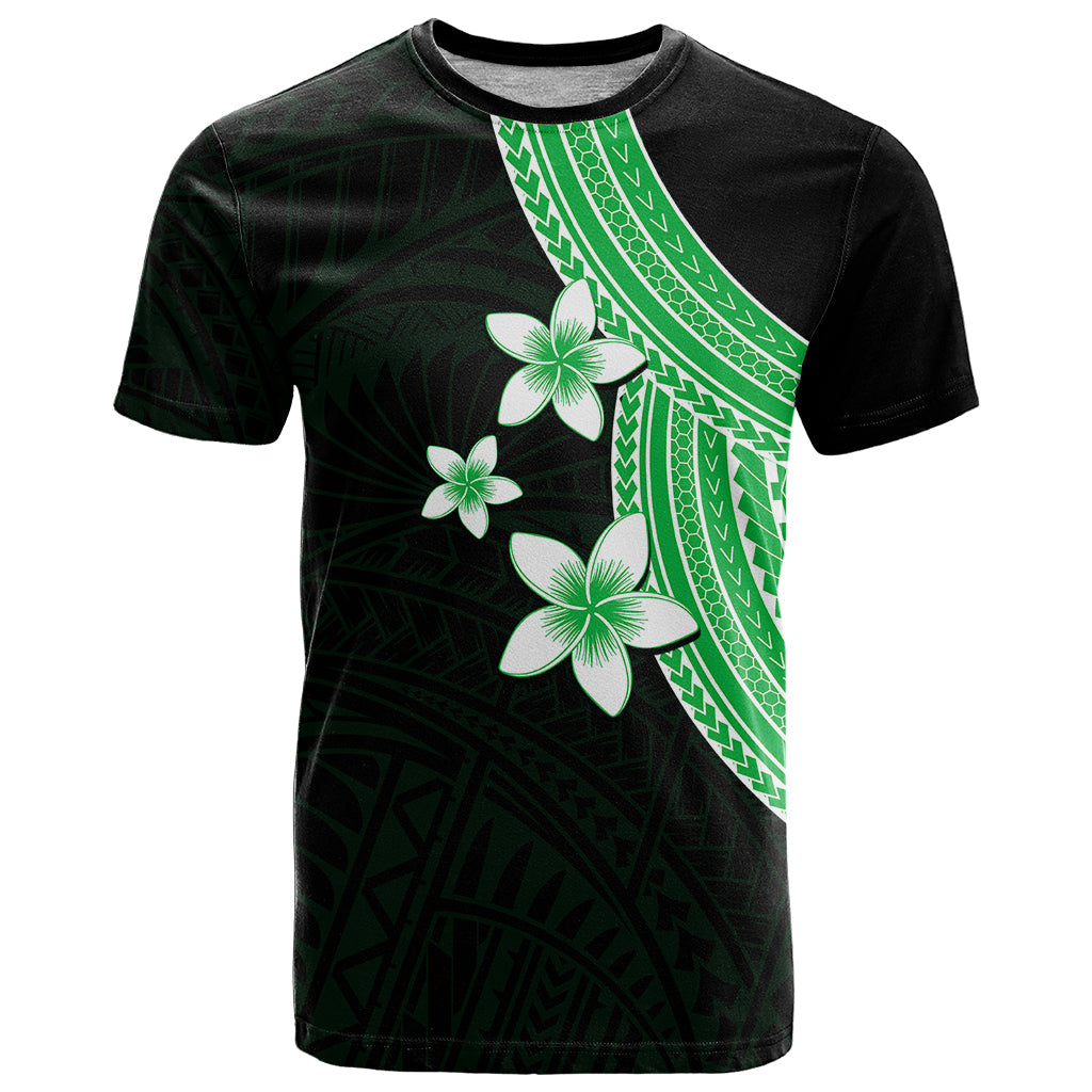Polynesian T Shirt With Plumeria Flower Green