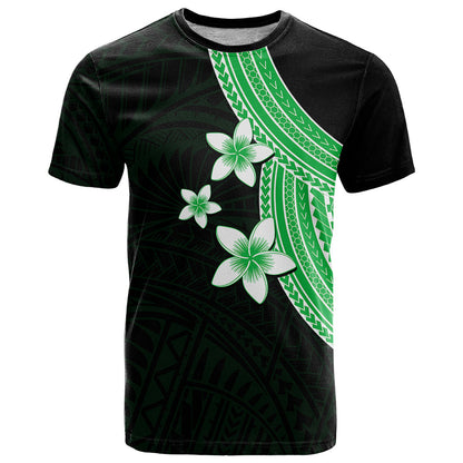 Polynesian T Shirt With Plumeria Flower Green