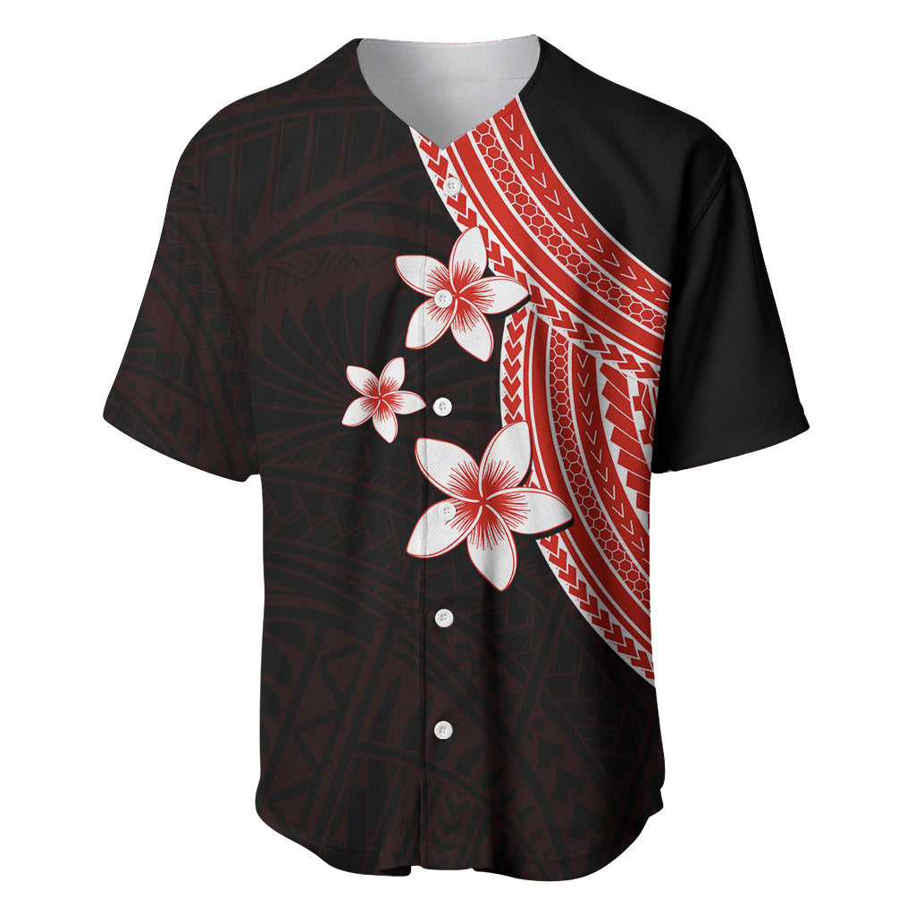 Polynesian Baseball Jersey With Plumeria Flower Red
