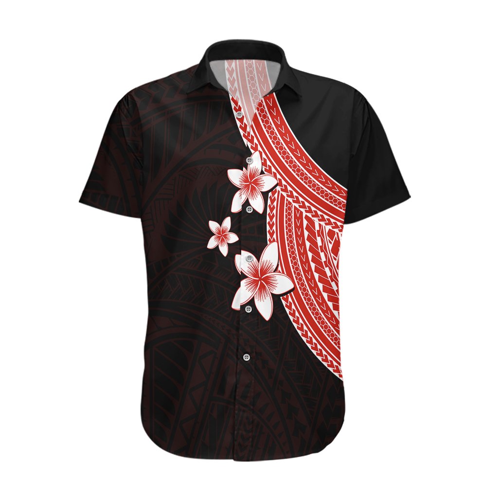 Polynesian Hawaiian Shirt With Plumeria Flower Red