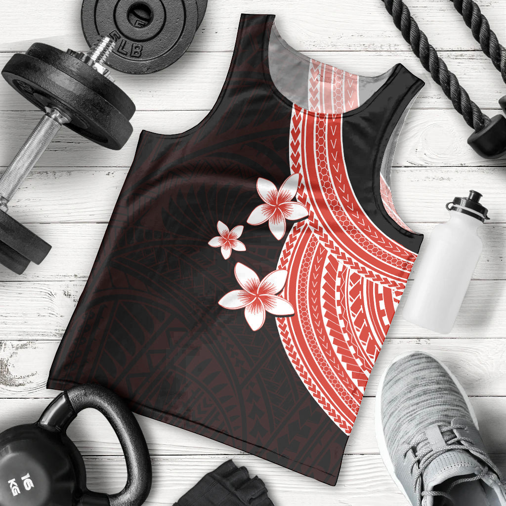 Polynesian Men Tank Top With Plumeria Flower Red