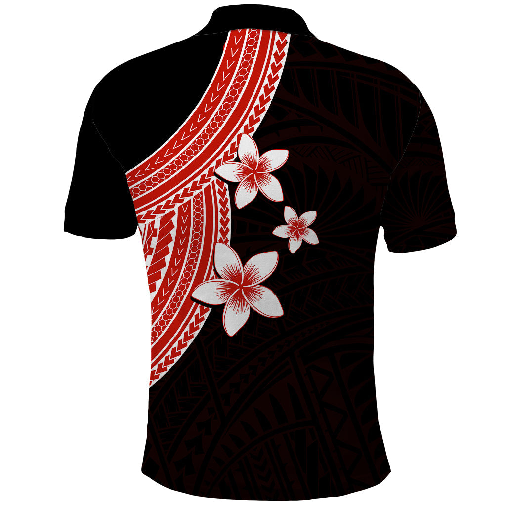Polynesian Polo Shirt With Plumeria Flower Red