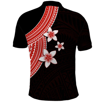 Polynesian Polo Shirt With Plumeria Flower Red