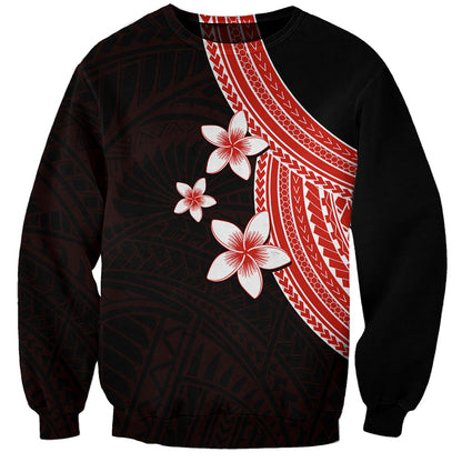 Polynesian Sweatshirt With Plumeria Flower Red