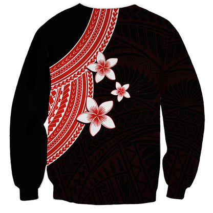 Polynesian Sweatshirt With Plumeria Flower Red