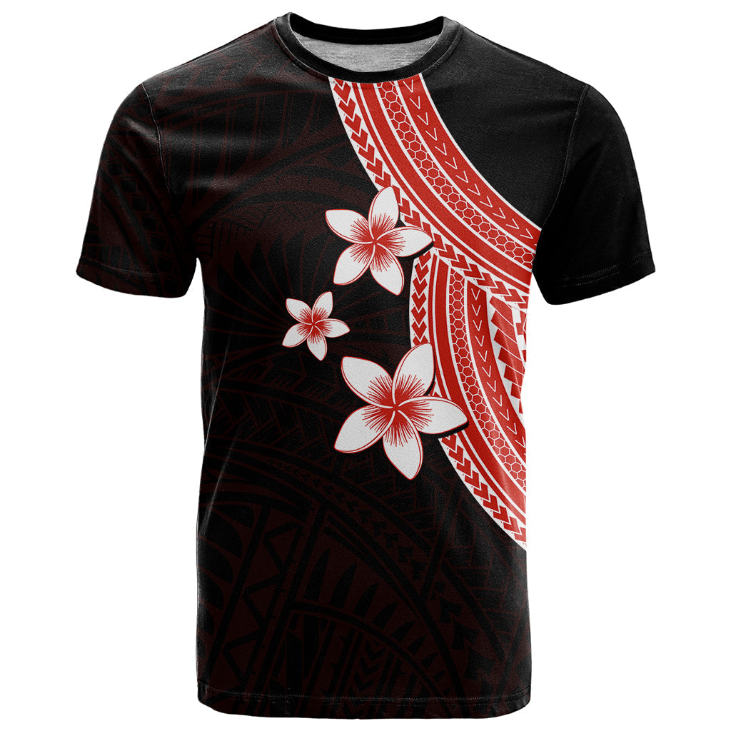 Polynesian T Shirt With Plumeria Flower Red