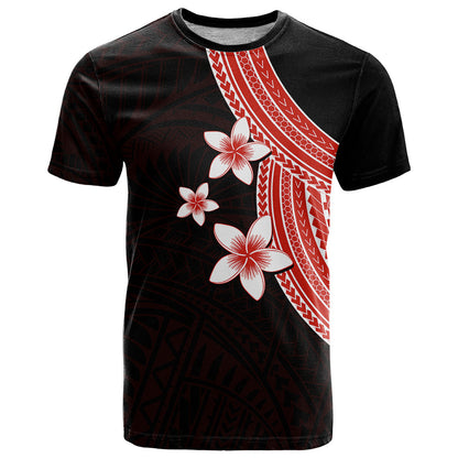 Polynesian T Shirt With Plumeria Flower Red