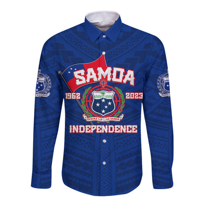 Samoa Independence Long Sleeve Button Shirt 2023 Blue Style