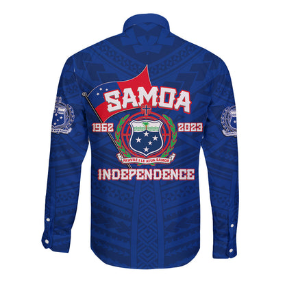 Samoa Independence Long Sleeve Button Shirt 2023 Blue Style