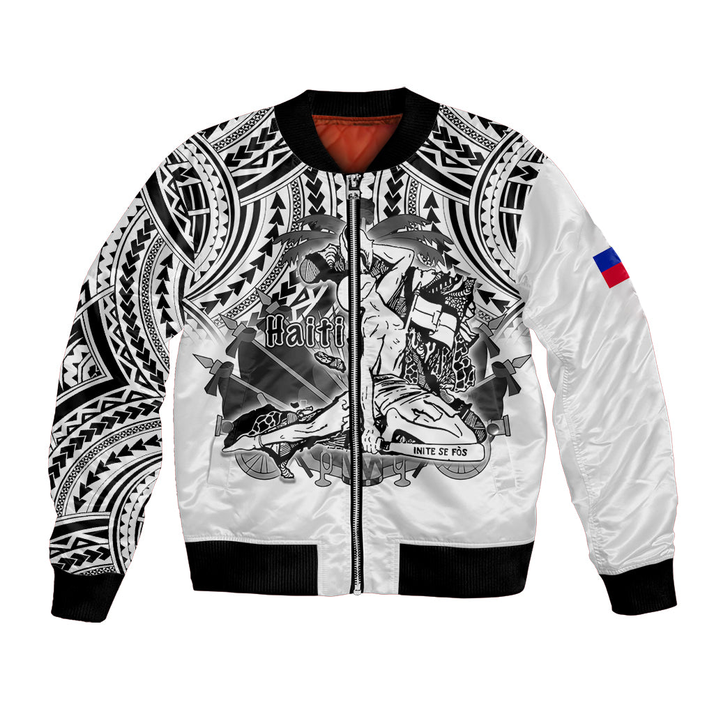 (Custom Personalised) Haiti Bomber Jacket Polynesian Neg Maron White Style
