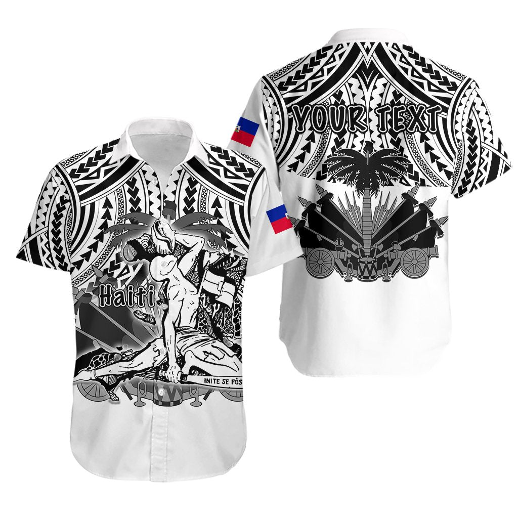 Custom Personalised Haiti Hawaiian Shirt Polynesian Neg Maron White Style