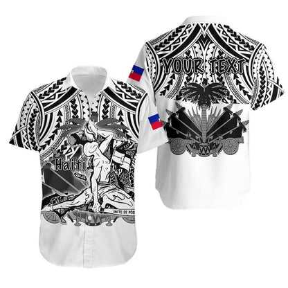 Custom Personalised Haiti Hawaiian Shirt Polynesian Neg Maron White Style