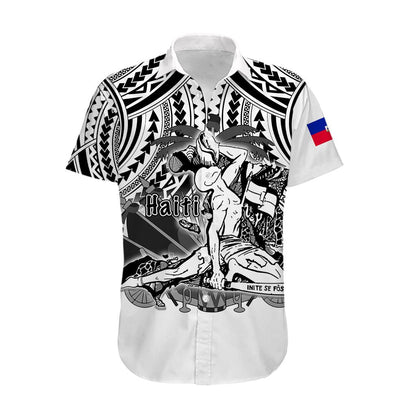 Custom Personalised Haiti Hawaiian Shirt Polynesian Neg Maron White Style