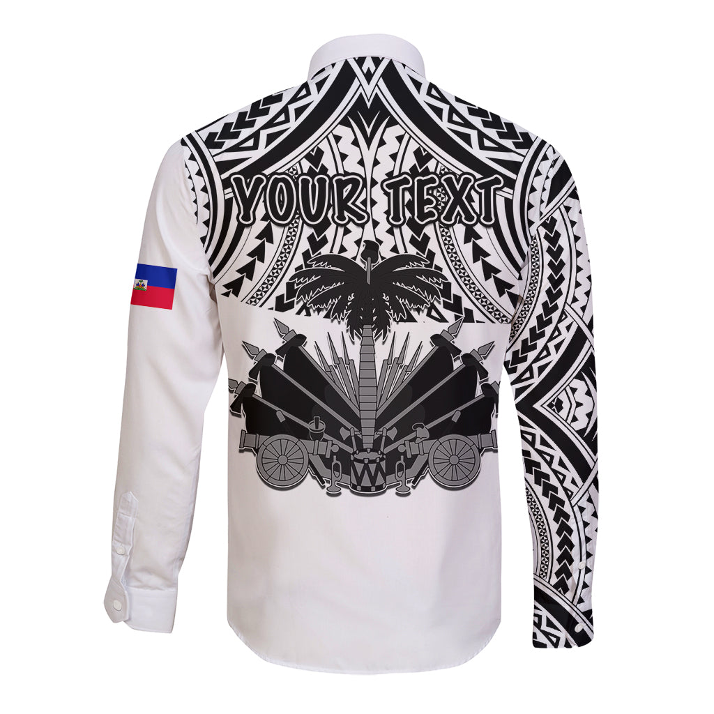 (Custom Personalised) Haiti Long Sleeve Button Shirt Polynesian Neg Maron White Style