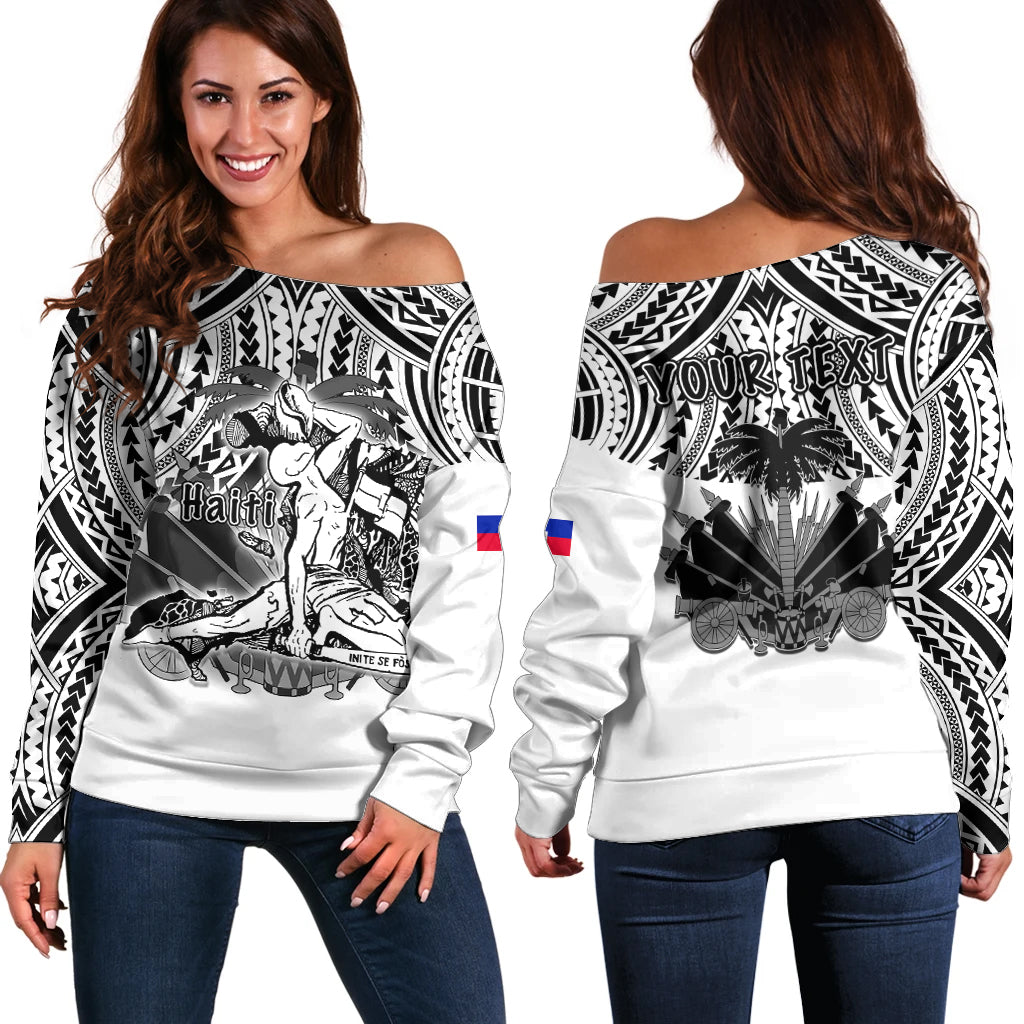 (Custom Personalised) Haiti Off Shoulder Sweater Polynesian Neg Maron White Style