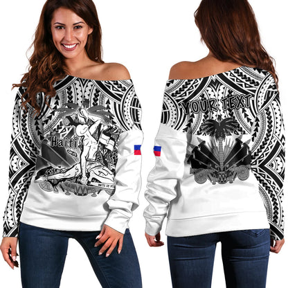 (Custom Personalised) Haiti Off Shoulder Sweater Polynesian Neg Maron White Style