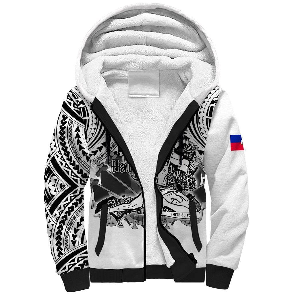 (Custom Personalised) Haiti Sherpa Hoodie Polynesian Neg Maron White Style
